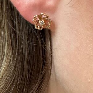 14k real solid Gold Diamond Flower Earrings